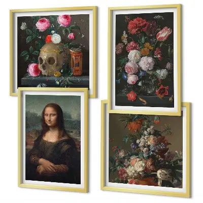 Vintage flower skull Mona Lisa wall art set of 4 pieces