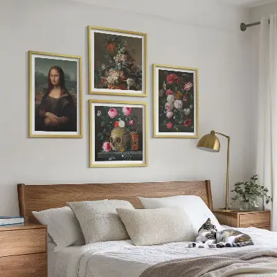 Vintage flower skull Mona Lisa wall art set of 4 pieces