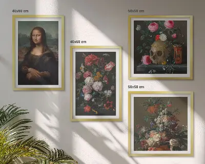 Vintage flower skull Mona Lisa wall art set of 4 pieces