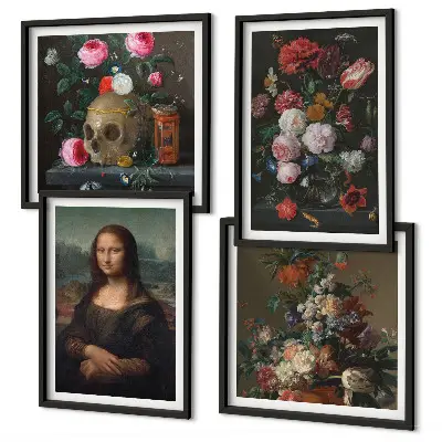 Vintage flower skull Mona Lisa wall art set of 4 pieces