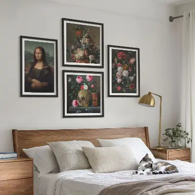 Vintage flower skull Mona Lisa wall art set of 4 pieces