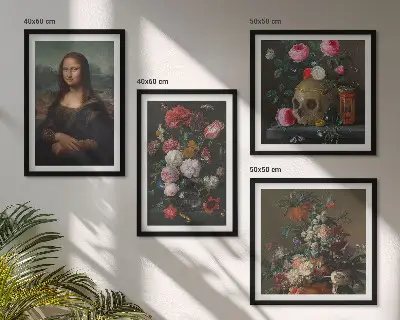 Vintage flower skull Mona Lisa wall art set of 4 pieces