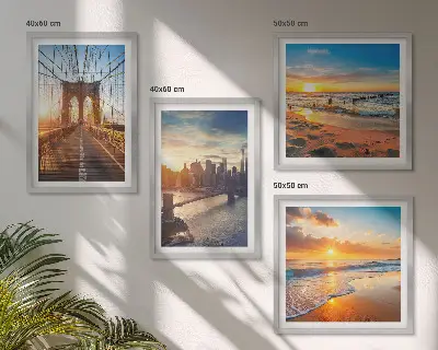 Multi-piece wall decor set featuring a bridge during a city sunset
