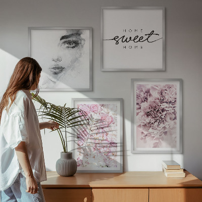 Wall art set Peonies portrait of a woman home