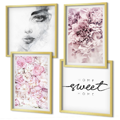 Wall art set Peonies portrait of a woman home