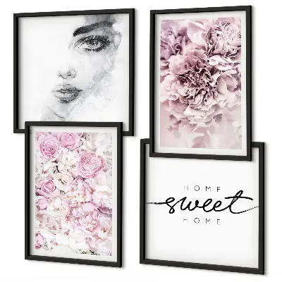 Peonies portrait wall art set depicting a woman for home decor
