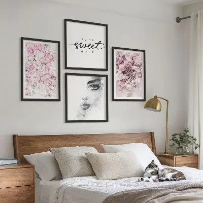 Peonies portrait wall art set depicting a woman for home decor
