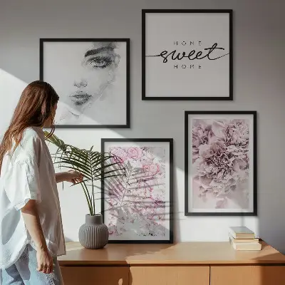 Peonies portrait wall art set depicting a woman for home decor