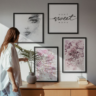 Wall art set Peonies portrait of a woman home