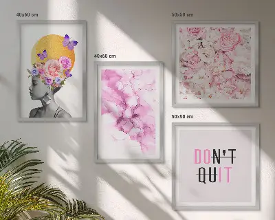 Abstract floral portrait of a woman wall art set 