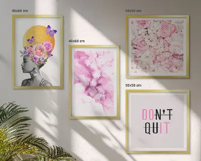 Abstract floral portrait of a woman wall art set 