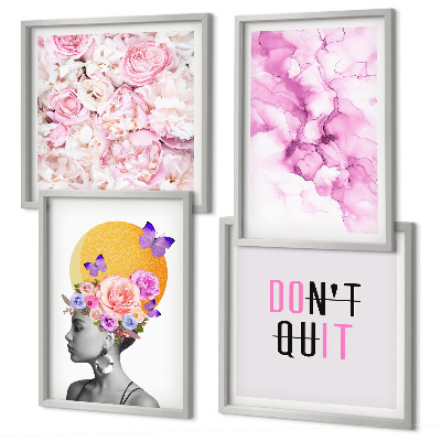 Wall art set Flowers abstract portrait of a woman