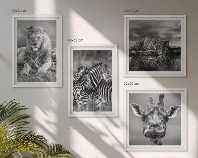Wild Animals Wall Art Set set of 4 pieces featuring a lion, jaguar, giraffe, and zebras