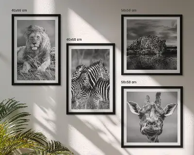 Wild Animals Wall Art Set set of 4 pieces featuring a lion, jaguar, giraffe, and zebras