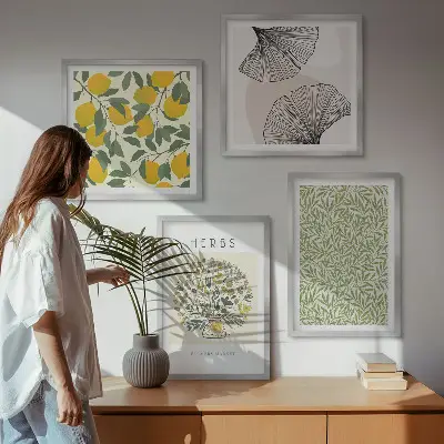 Multi-piece wall decor set lemon herbs and leaves design
