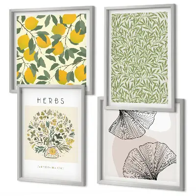 Multi-piece wall decor set lemon herbs and leaves design