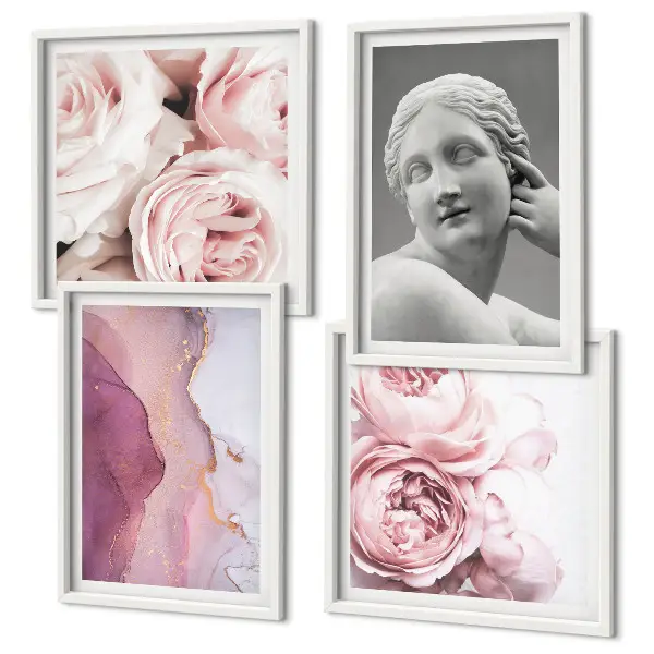 Peony woman wall art set of 4 sculptures