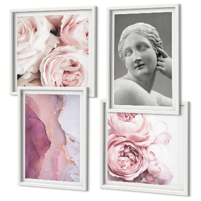 Set of 4 wall art pieces Peony sculpture of a woman