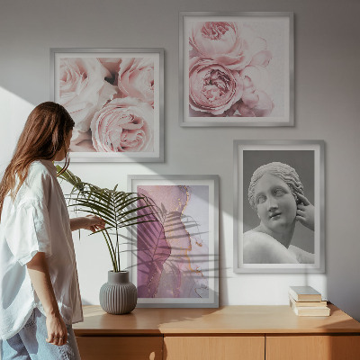 Set of 4 wall art pieces Peony sculpture of a woman