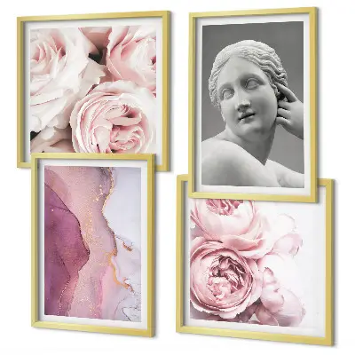 Peony woman wall art set of 4 sculptures