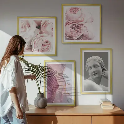 Peony woman wall art set of 4 sculptures