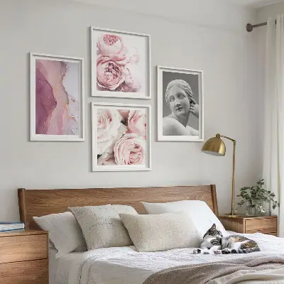 Peony woman wall art set of 4 sculptures