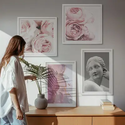 Peony woman wall art set of 4 sculptures