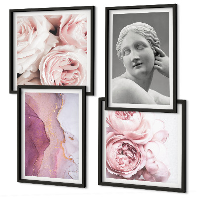 Set of 4 wall art pieces Peony sculpture of a woman