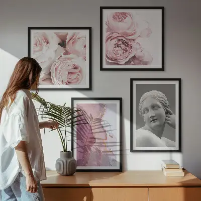 Peony woman wall art set of 4 sculptures