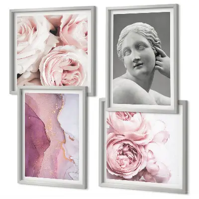 Peony woman wall art set of 4 sculptures