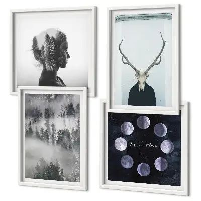Forest fog moon skull woman wall art set of 4 pieces