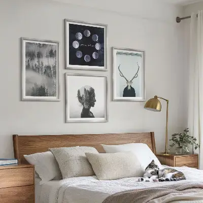 Forest fog moon skull woman wall art set of 4 pieces