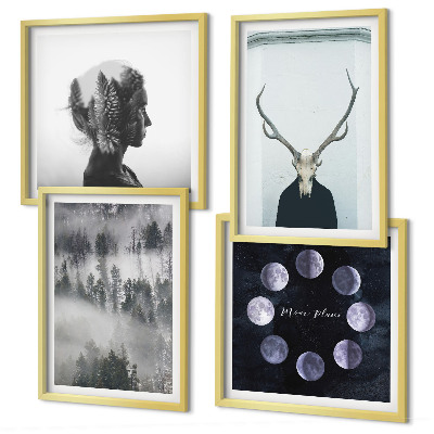 Set of 4 wall art pieces Forest fog moon skull woman