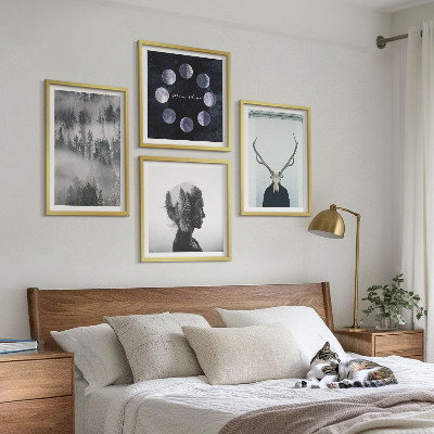 Set of 4 wall art pieces Forest fog moon skull woman