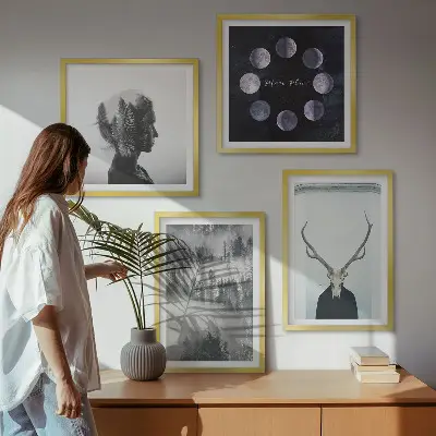 Forest fog moon skull woman wall art set of 4 pieces