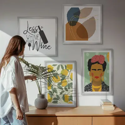 Multi-piece wall decor set featuring a Frida portrait with lemons and wine