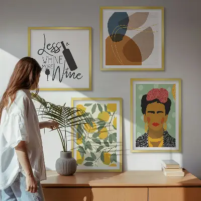 Multi-piece wall decor set featuring a Frida portrait with lemons and wine