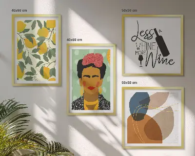 Multi-piece wall decor set featuring a Frida portrait with lemons and wine