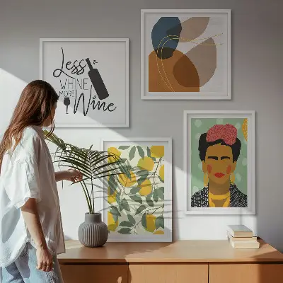 Multi-piece wall decor set featuring a Frida portrait with lemons and wine