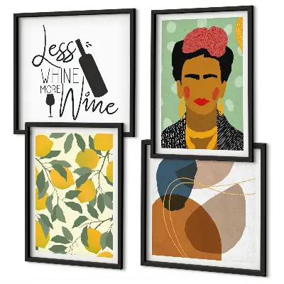 Multi-piece wall decor set featuring a Frida portrait with lemons and wine