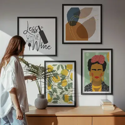 Multi-piece wall decor set featuring a Frida portrait with lemons and wine