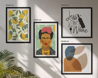 Multi-piece wall decor set featuring a Frida portrait with lemons and wine