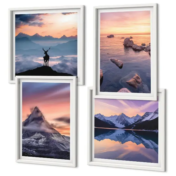 Wall art set landscapes of mountains and lakes