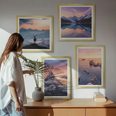 Wall art set landscapes of mountains and lakes