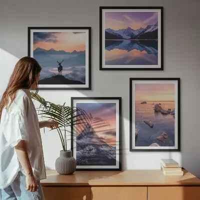 Wall art set landscapes of mountains and lakes