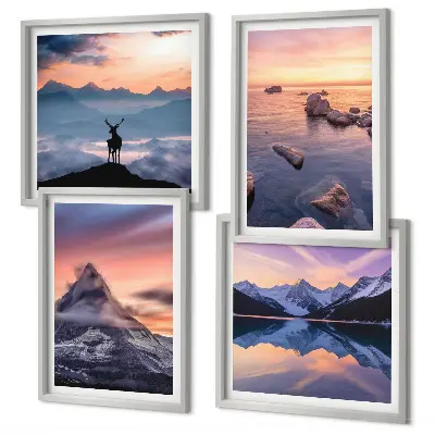 Wall art set landscapes of mountains and lakes