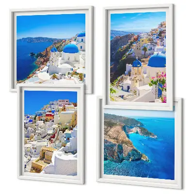 Multi-piece wall decor set featuring an architectural landscape of Oia, Santorini, Greece