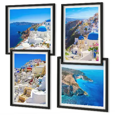 Multi-piece wall decor set featuring an architectural landscape of Oia, Santorini, Greece