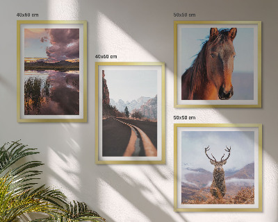Set of 4 wall art pieces Mountain landscapes reindeer horse road