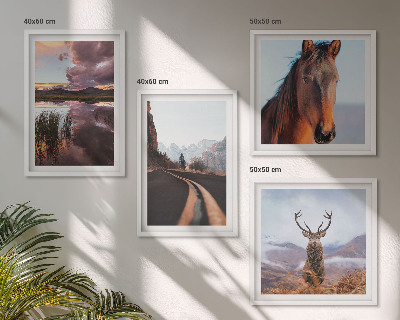 Set of 4 wall art pieces Mountain landscapes reindeer horse road